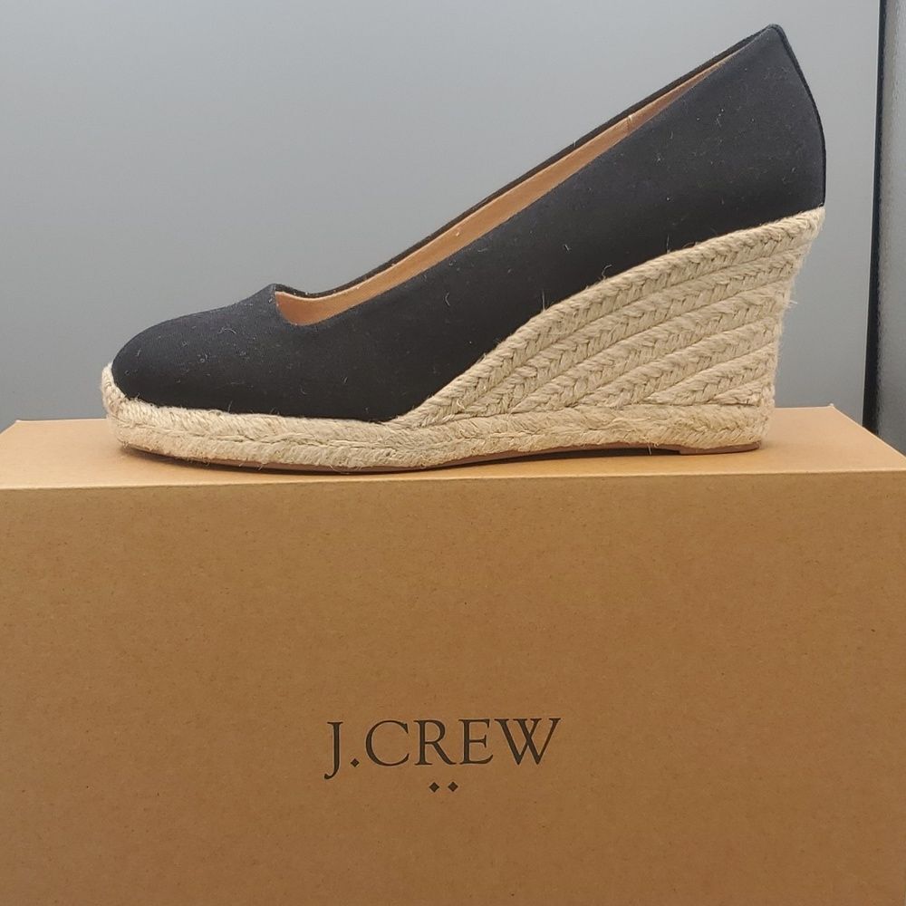 JCrew MWT Espadrille Black Canva Seville Wedge heel Height 4" Size 8